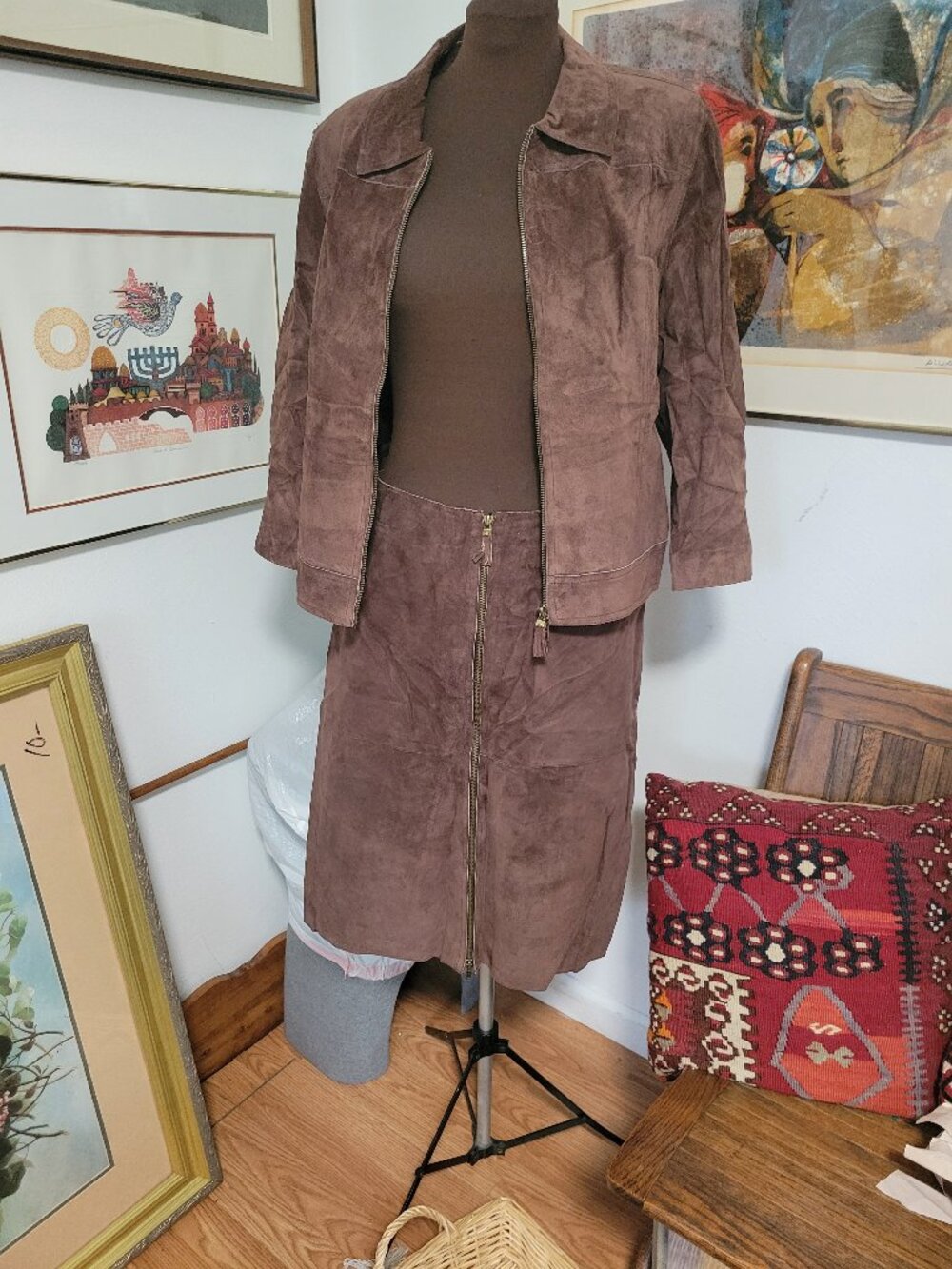 Isaac Mizrahi Brown Suede Skirt Set Size XL